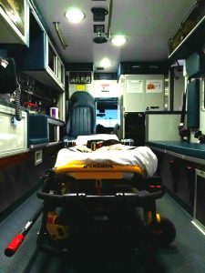 inside of an unoccupied ambulance