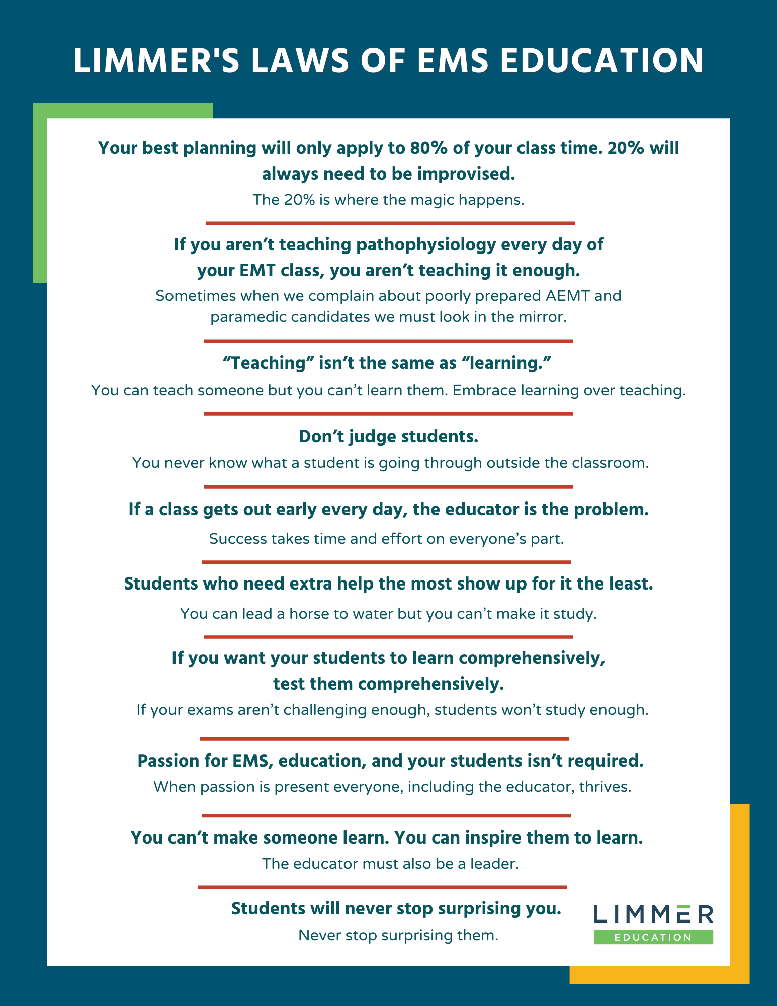 Limmer's Laws of EMS Education list