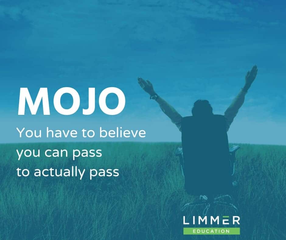 inspirational mojo text and man in office chair in field