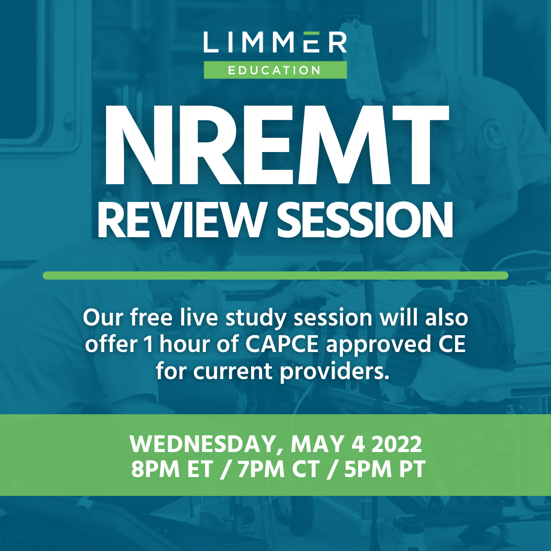 Text: NREMT Review Session. Our free live study session will also offer 1 hour of CAPCE approved CE for providers. May 4, 2022