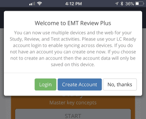 screenshot of EMT Review app log in