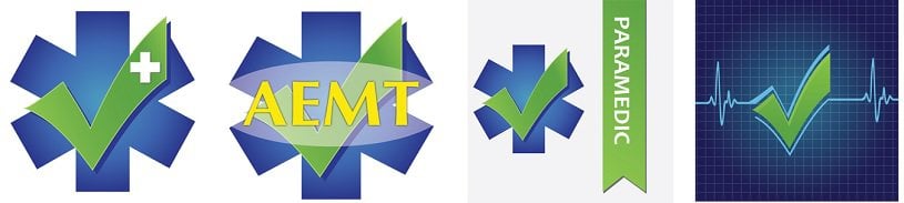 four app logos for emt review, aemt review, paramedic review and ALS