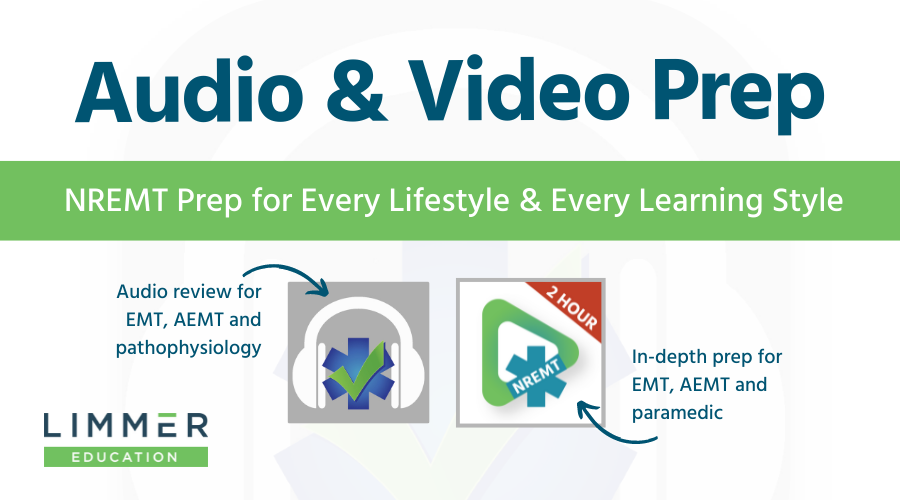 text: "audio and video prep, NREMT prep for every lifestyle and every learning style"