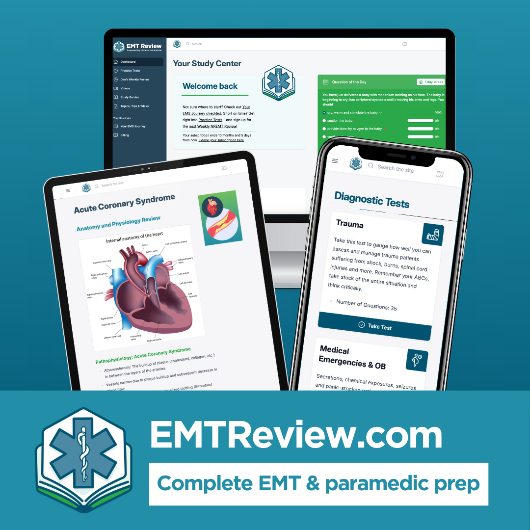 promo graphic for emtreview.com guided NREMT study plan