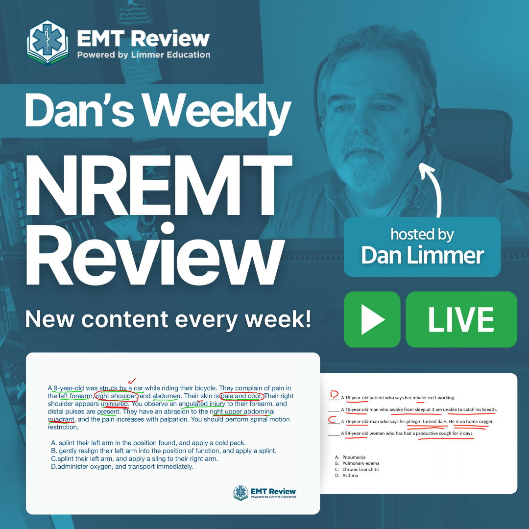 promo graphic for emtreview.com weekly nremt review sessions