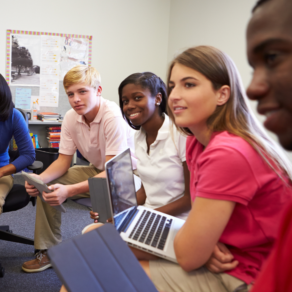 highs school students in class discussion