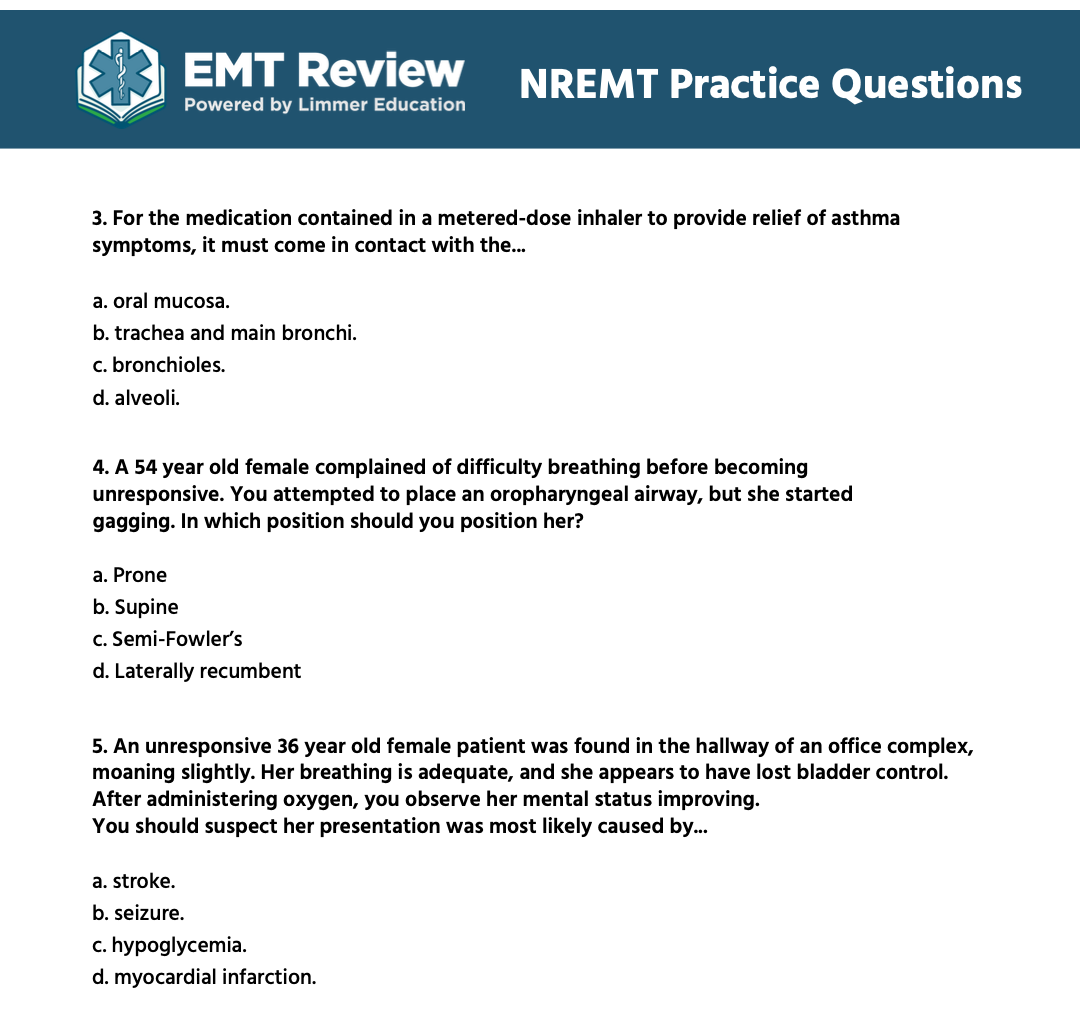 thumbnail preview of 25 NREMT practice questions pdf