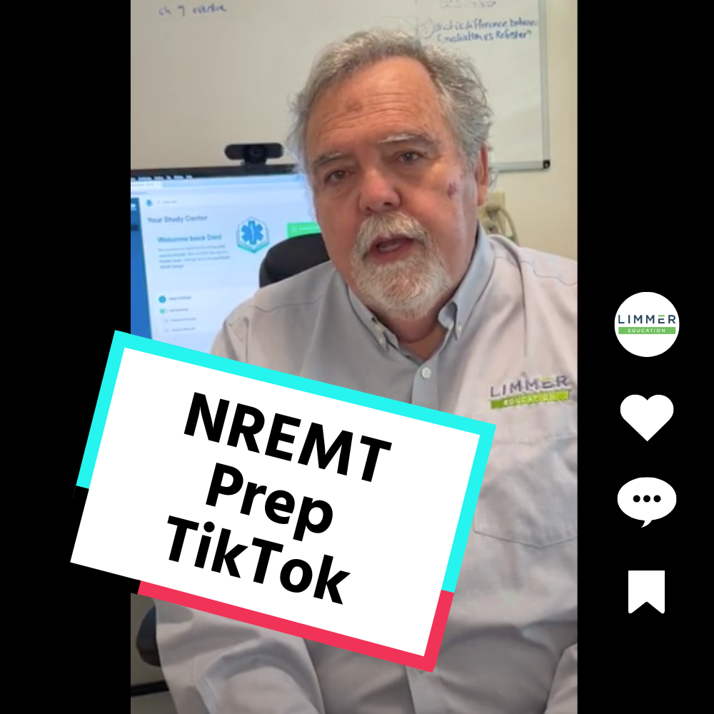 dan limmer video screenshot with tiktok icons on right side and text box that says, "NREMT Prep TikTok"