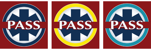 three app logos for emt pass, aemt pass and paramedic pass