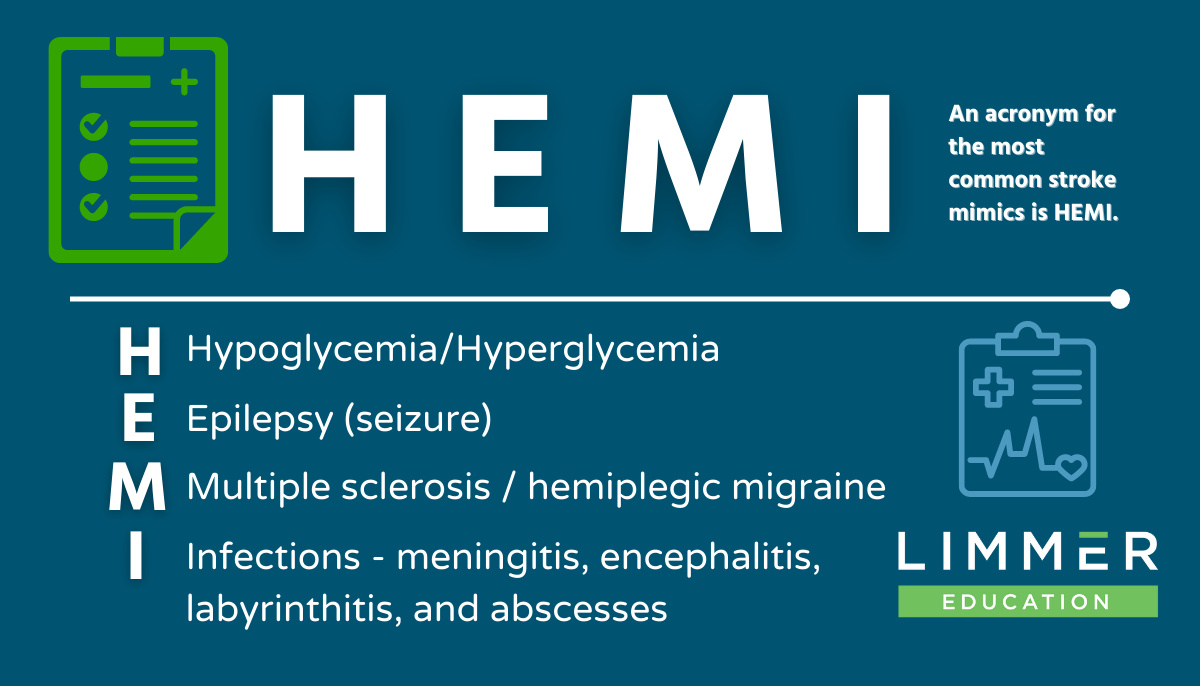 infographic: is it a stroke or a mimic? Use acronym HEMI to recall common reasons for mimics