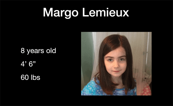 AEMT scenario, slide 1 with image of 8 year old female Margo
