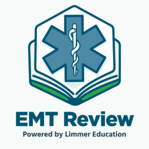 emtreview.com product logo is a staff of aesculapius inside a light blue star of life inside a hexagon