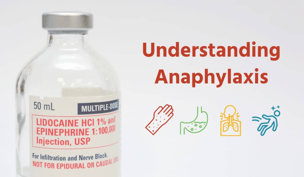 epinephrine bottle on left. text says "understanding anaphylaxis"