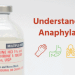 epinephrine bottle on left. text says "understanding anaphylaxis"