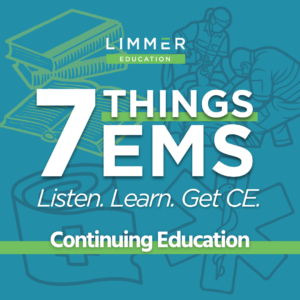 White Text light blue background: "7 Things EMS: Continuing Education"