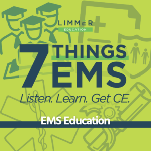 White Text light blue background: "7 Things EMS: EMS Education"