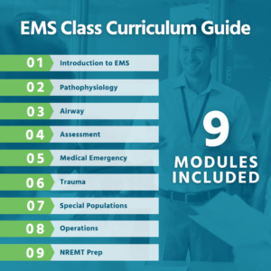 text: "EMS class curriculum guide, 9 modules included"