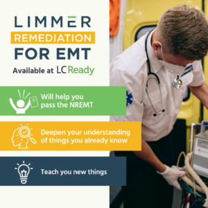 emt image with text: limmer remediation for emt, will help you pass the nremt, deepen your understanding of things you already know, teach you new things
