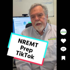 dan limmer video screenshot with tiktok icons on right side and text box that says, "NREMT Prep TikTok"