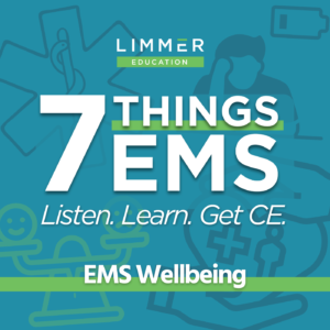 White Text light blue background: "7 Things EMS: Wellbeing"
